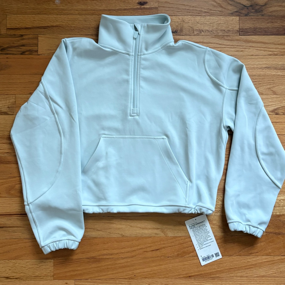 Lululemon Brushed softstreme half zip size 8 color Ocean Air NWT